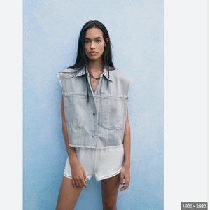 ZARA  / Denim Pocket Vest - Grey (S)